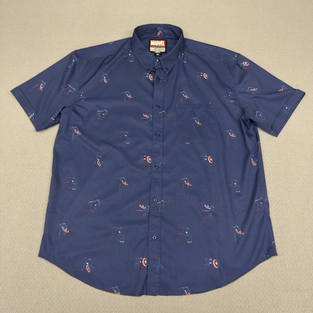RSVLTS Marvel Captain America Kunuflex Navy Blue Short Sleeve Shirt Mens 2XL
